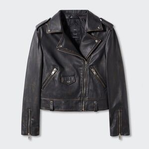 Mango Women's Black WORN-EFFECT LEATHER Jacket